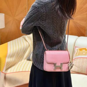 Hermes Constance 19 CM Bag Handmade In Chèvre Calfskin Leather Silver Hardware 3Q Rose Sakura - Image 3