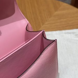 Hermes Constance 19 CM Bag Handmade In Lizard Leather from South Africa Silver Hardware 3Q Rose Sakura - Image 26