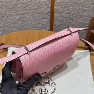 Hermes Constance 19 CM Bag Handmade In Lizard Leather from South Africa Silver Hardware 3Q Rose Sakura - Image 25