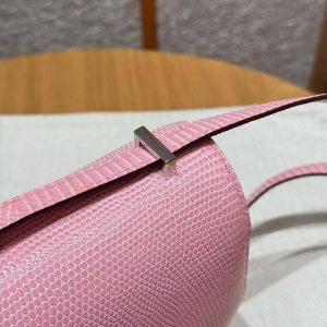 Hermes Constance 19 CM Bag Handmade In Lizard Leather from South Africa Silver Hardware 3Q Rose Sakura - Image 24
