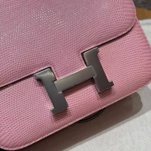 Hermes Constance 19 CM Bag Handmade In Lizard Leather from South Africa Silver Hardware 3Q Rose Sakura - Image 22