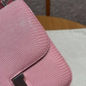 Hermes Constance 19 CM Bag Handmade In Lizard Leather from South Africa Silver Hardware 3Q Rose Sakura - Image 21