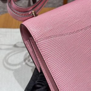 Hermes Constance 19 CM Bag Handmade In Lizard Leather from South Africa Silver Hardware 3Q Rose Sakura - Image 17