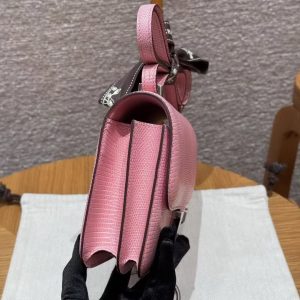 Hermes Constance 19 CM Bag Handmade In Lizard Leather from South Africa Silver Hardware 3Q Rose Sakura - Image 11