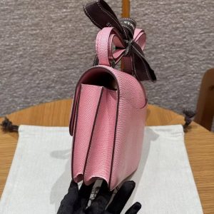 Hermes Constance 19 CM Bag Handmade In Lizard Leather from South Africa Silver Hardware 3Q Rose Sakura - Image 10