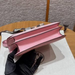 Hermes Constance 19 CM Bag Handmade In Lizard Leather from South Africa Silver Hardware 3Q Rose Sakura - Image 9
