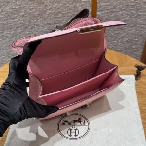 Hermes Constance 19 CM Bag Handmade In Lizard Leather from South Africa Silver Hardware 3Q Rose Sakura - Image 8
