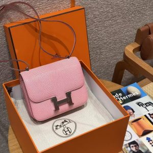 Hermes Constance 19 CM Bag Handmade In Lizard Leather from South Africa Silver Hardware 3Q Rose Sakura - Image 2