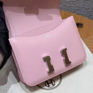 Hermes Constance 19 CM Bag Handmade In Swift Calfskin Leather Silver Hardware 3Q Rose Sakura - Image 13