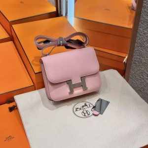 Hermes Constance 19 CM Bag Handmade In Swift Calfskin Leather Silver Hardware 3Q Rose Sakura - Image 3