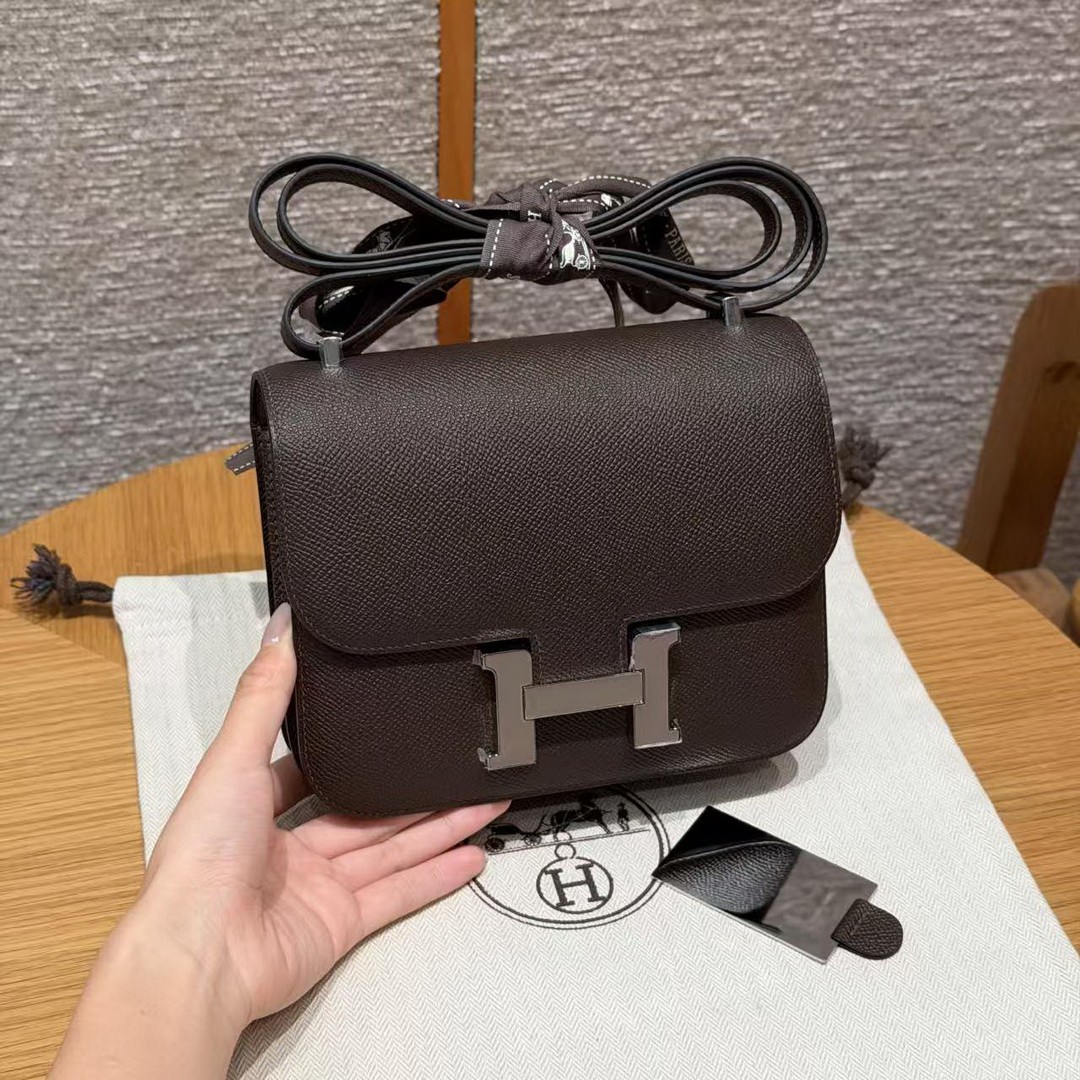 Hermes Constance 19 CM Bag Handmade In Epsom Calfskin Leather Etoupe Enamel Fittings Hardware 4C Ecorce
