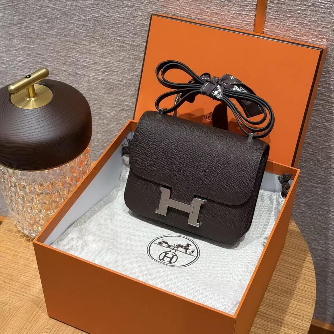 Hermes Constance 19 CM Bag Handmade In Epsom Calfskin Leather Etoupe Enamel Fittings Hardware 4C Ecorce - Image 10