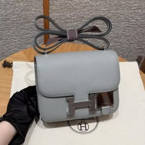 Hermes Constance 19 CM Bag Handmade In Epsom Calfskin Leather Silver Hardware 4Z Gris Mouette - Image 2