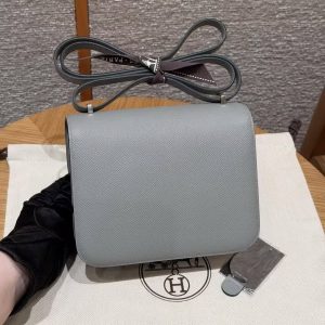 Hermes Constance 19 CM Bag Handmade In Epsom Calfskin Leather Silver Hardware 4Z Gris Mouette - Image 20