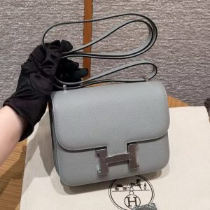Hermes Constance 19 CM Bag Handmade In Epsom Calfskin Leather Silver Hardware 4Z Gris Mouette - Image 4
