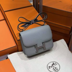 Hermes Constance 19 CM Bag Handmade In Epsom Calfskin Leather Silver Hardware 4Z Gris Mouette - Image 3