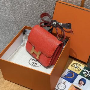 Hermes Constance 19 CM Bag Handmade In Lizard Leather from South Africa Gold Hardware 51 Rouge Exotique - Image 20