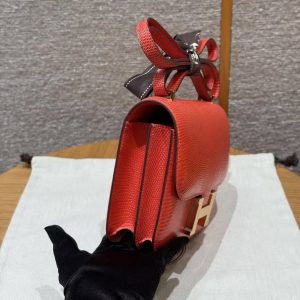 Hermes Constance 19 CM Bag Handmade In Lizard Leather from South Africa Gold Hardware 51 Rouge Exotique - Image 19