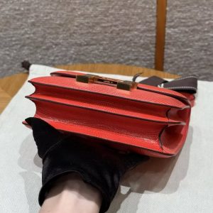Hermes Constance 19 CM Bag Handmade In Lizard Leather from South Africa Gold Hardware 51 Rouge Exotique - Image 18