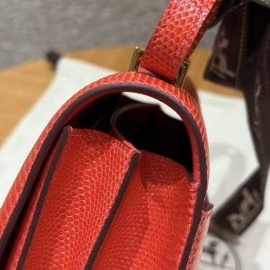 Hermes Constance 19 CM Bag Handmade In Lizard Leather from South Africa Gold Hardware 51 Rouge Exotique - Image 17