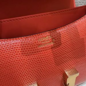 Hermes Constance 19 CM Bag Handmade In Lizard Leather from South Africa Gold Hardware 51 Rouge Exotique - Image 13
