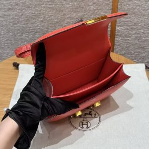 Hermes Constance 19 CM Bag Handmade In Lizard Leather from South Africa Gold Hardware 51 Rouge Exotique - Image 12