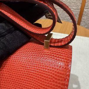 Hermes Constance 19 CM Bag Handmade In Lizard Leather from South Africa Gold Hardware 51 Rouge Exotique - Image 11