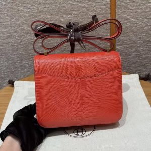 Hermes Constance 19 CM Bag Handmade In Lizard Leather from South Africa Gold Hardware 51 Rouge Exotique - Image 10