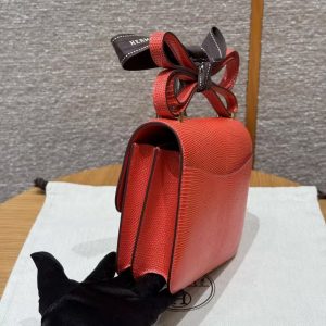 Hermes Constance 19 CM Bag Handmade In Lizard Leather from South Africa Gold Hardware 51 Rouge Exotique - Image 9