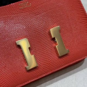 Hermes Constance 19 CM Bag Handmade In Lizard Leather from South Africa Gold Hardware 51 Rouge Exotique - Image 8