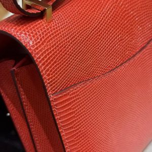 Hermes Constance 19 CM Bag Handmade In Lizard Leather from South Africa Gold Hardware 51 Rouge Exotique - Image 5