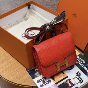 Hermes Constance 19 CM Bag Handmade In Lizard Leather from South Africa Gold Hardware 51 Rouge Exotique - Image 3