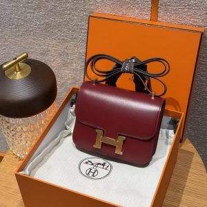 Hermes Constance 19 CM Bag Handmade In Box Calfskin Leather Gold Hardware 55 Rouge H - Image 10
