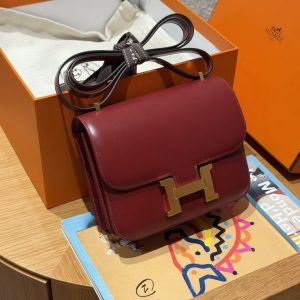 Hermes Constance 19 CM Bag Handmade In Box Calfskin Leather Gold Hardware 55 Rouge H - Image 3