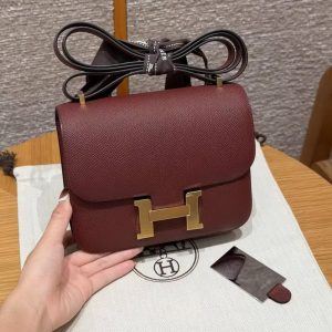 Hermes Constance 19 CM Bag Handmade In Epsom Calfskin Leather Gold Hardware 55 Rouge H