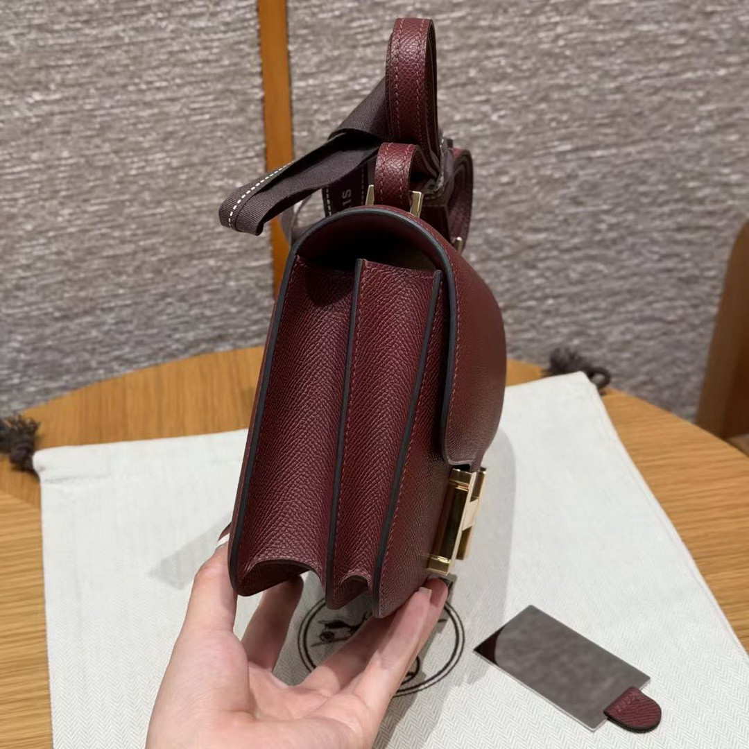 Hermes Constance 19 CM Bag Handmade In Epsom Calfskin Leather Gold Hardware 55 Rouge H - Image 18