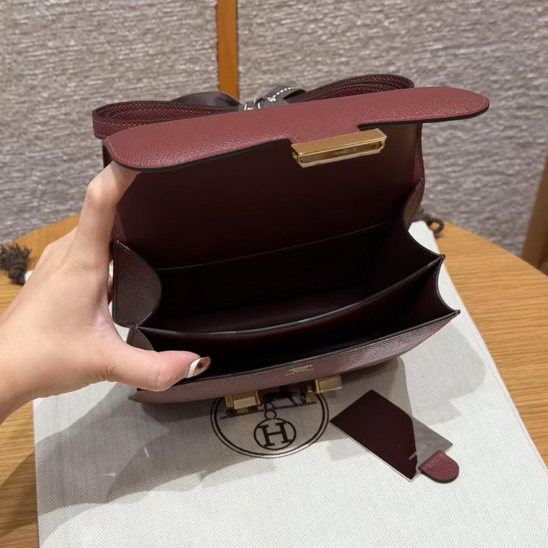 Hermes Constance 19 CM Bag Handmade In Epsom Calfskin Leather Gold Hardware 55 Rouge H - Image 15