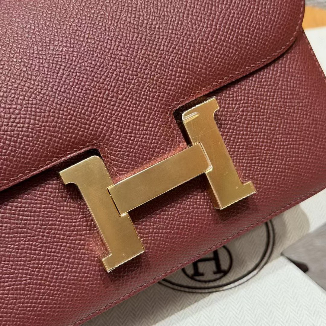 Hermes Constance 19 CM Bag Handmade In Epsom Calfskin Leather Gold Hardware 55 Rouge H - Image 13