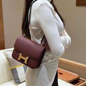 Hermes Constance 19 CM Bag Handmade In Epsom Calfskin Leather Gold Hardware 55 Rouge H - Image 4