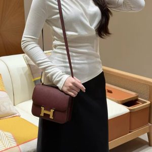Hermes Constance 19 CM Bag Handmade In Epsom Calfskin Leather Gold Hardware 55 Rouge H - Image 3