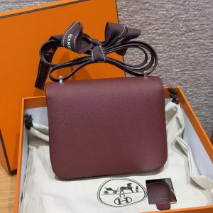 Hermes Constance 19 CM Bag Handmade In Epsom Calfskin Leather Silver Hardware 55 Rouge H - Image 2