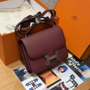 Hermes Constance 19 CM Bag Handmade In Epsom Calfskin Leather Silver Hardware 55 Rouge H - Image 12