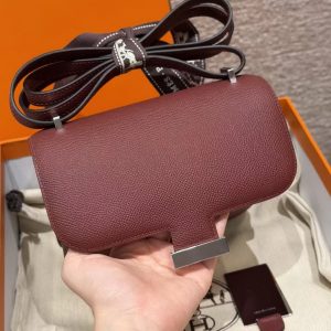 Hermes Constance 19 CM Bag Handmade In Epsom Calfskin Leather Silver Hardware 55 Rouge H - Image 10