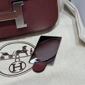 Hermes Constance 19 CM Bag Handmade In Epsom Calfskin Leather Silver Hardware 55 Rouge H - Image 5