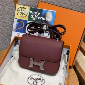 Hermes Constance 19 CM Bag Handmade In Epsom Calfskin Leather Silver Hardware 55 Rouge H - Image 3