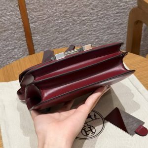 Hermes Constance 19 CM Bag Handmade In Box Calfskin Leather Silver Hardware 57 Bordeaux - Image 19