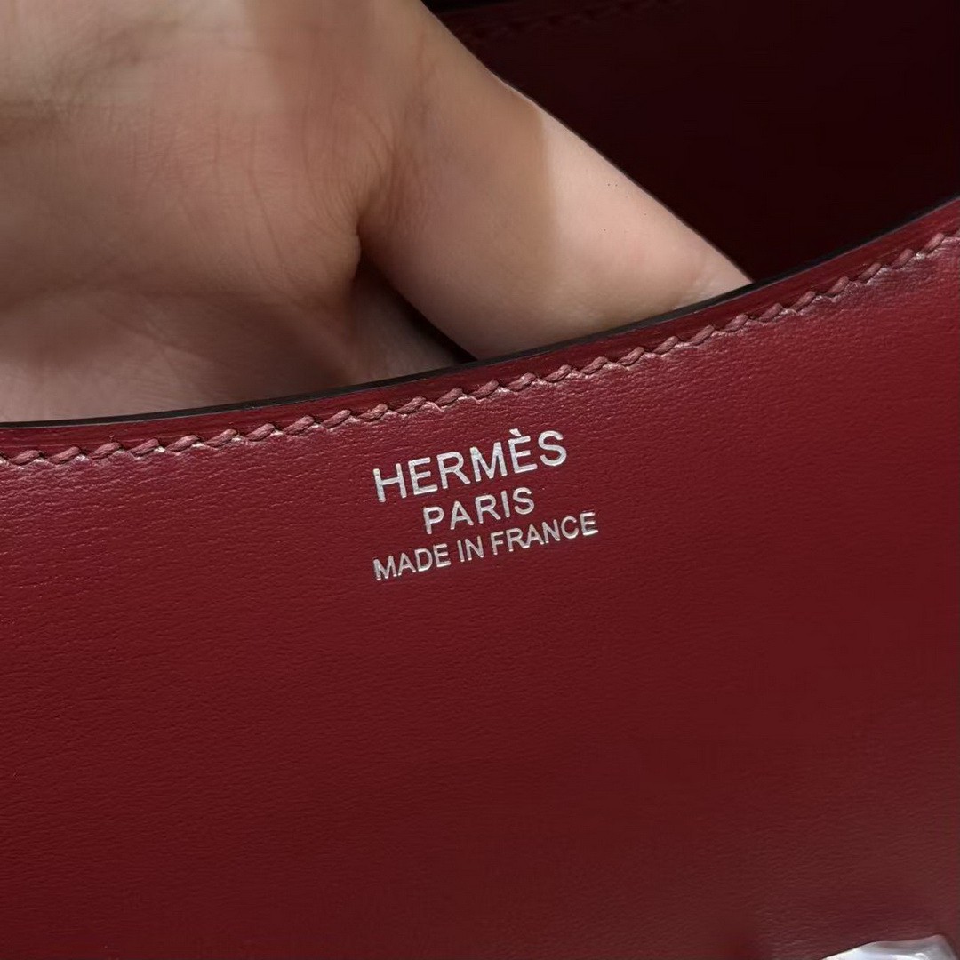 Hermes Constance 19 CM Bag Handmade In Box Calfskin Leather Silver Hardware 57 Bordeaux - Image 17