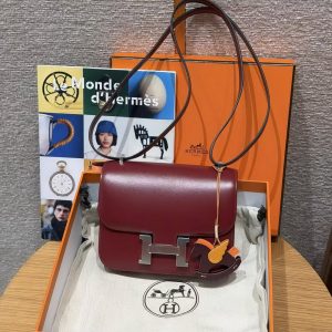 Hermes Constance 19 CM Bag Handmade In Box Calfskin Leather Silver Hardware 57 Bordeaux - Image 14