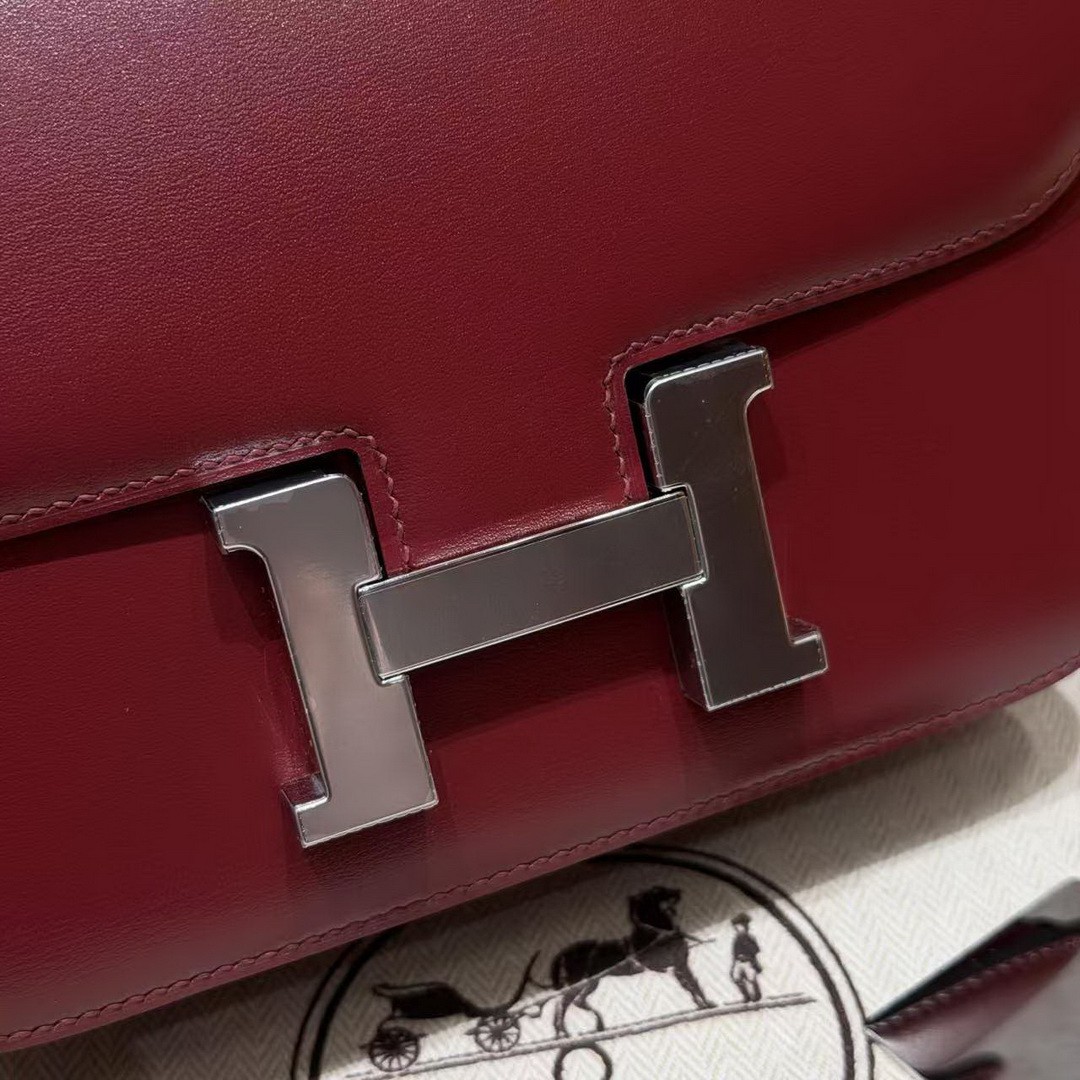 Hermes Constance 19 CM Bag Handmade In Box Calfskin Leather Silver Hardware 57 Bordeaux - Image 12
