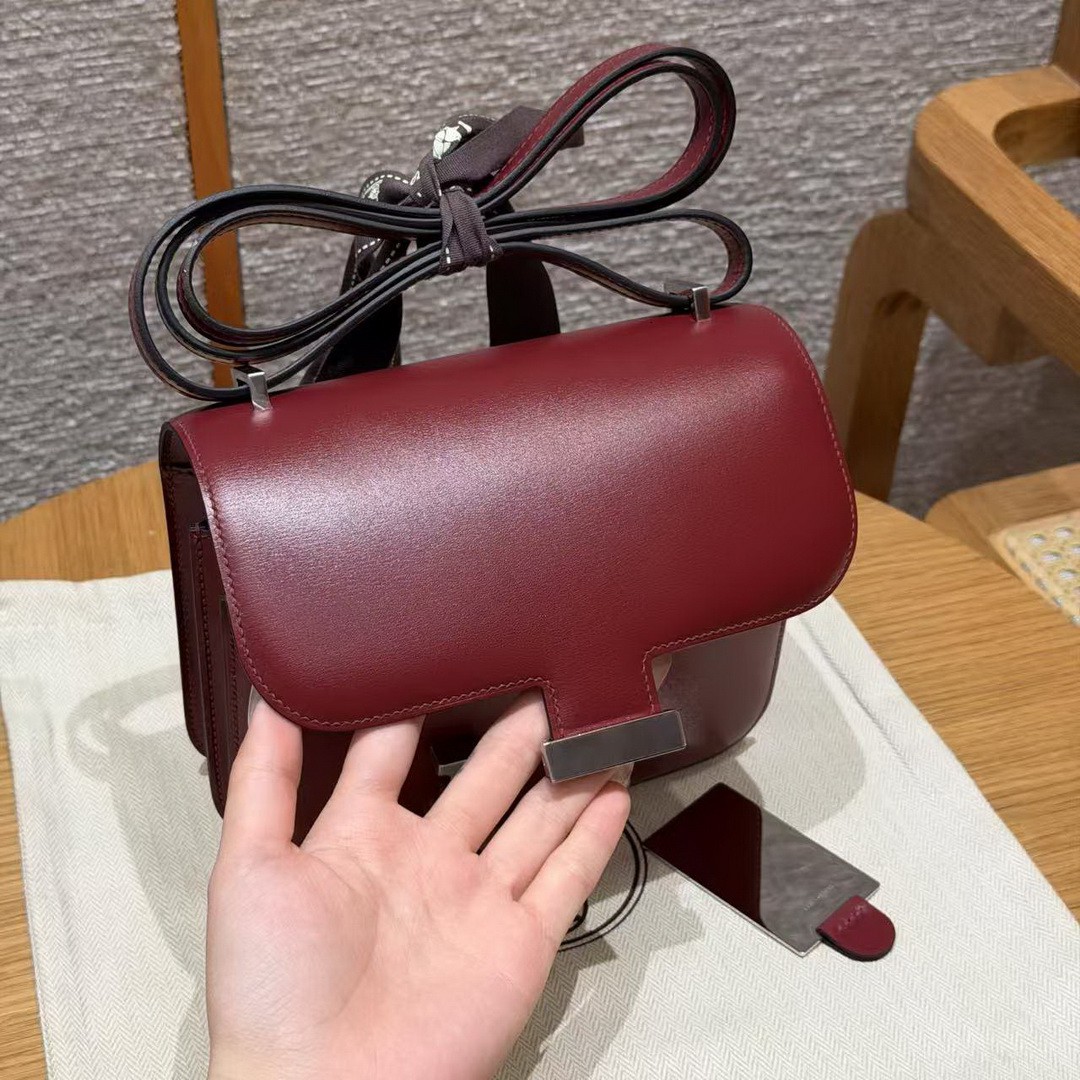 Hermes Constance 19 CM Bag Handmade In Box Calfskin Leather Silver Hardware 57 Bordeaux - Image 8